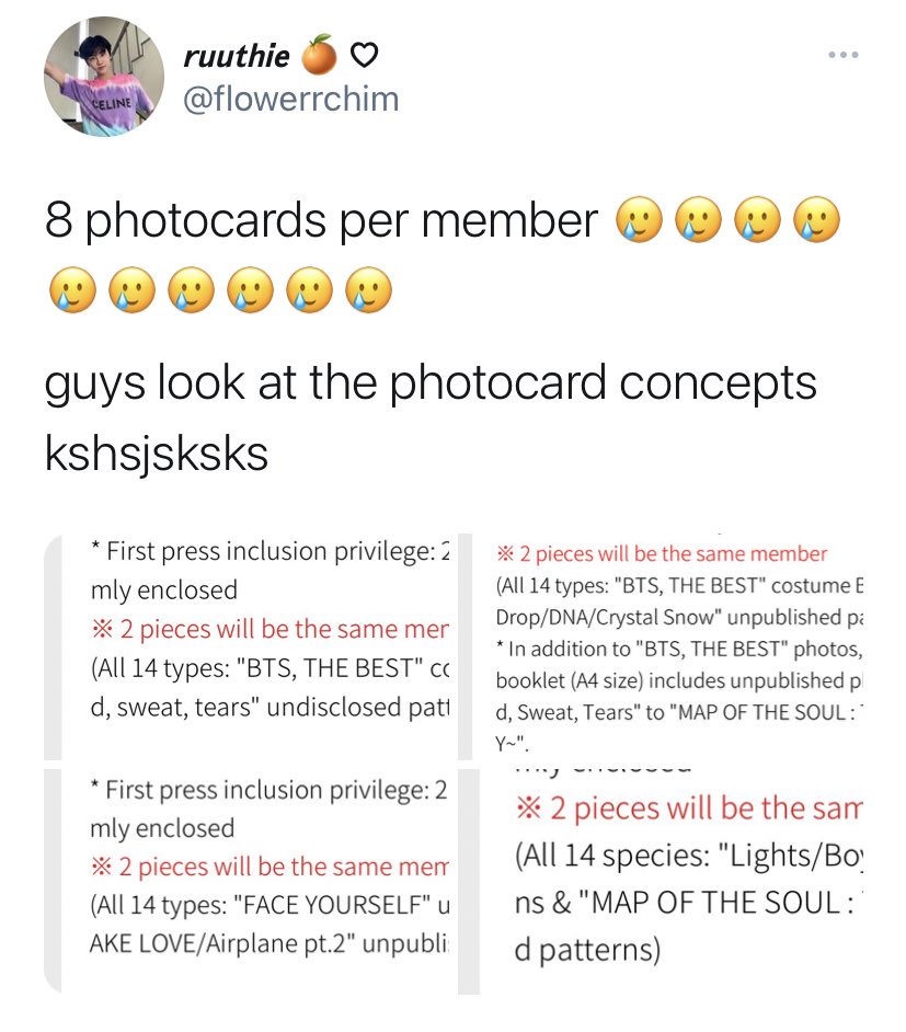 mollajoon's tweet photo. 23 SONGS????? 7 VERSIONS???? 8 PHOTOCARDS PER MEMBER???? SO 56 PHOTOCARDS??? WTFFF https://t.co/VutU460gOd