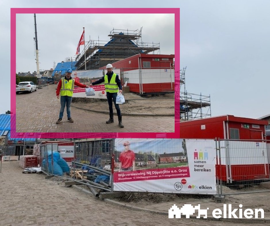 Vandaag gingen we langs bij de bouwplaats aan de Nij Djipstritte in Grou. Met kibbelingen voor de vakmensen. Mede dankzij hen bereikten we vandaag het hoogste punt. We werken hierin samen met <a href="/fijnwonen/">Fijn Wonen</a>. 

Meer info vindt je op onze site: bit.ly/3w9tiAG