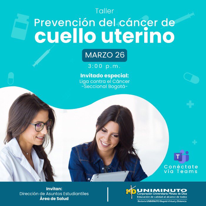 UNIMINUTOBtaSC's tweet photo. #UNIMINUTOteCuida Elcáncer es una enfermedad que nos afecta a todos. Participemos de este imperdible taller y comparte por favor esta invitación. Agéndate y conéctate 👉👉👉 https://t.co/tSHQYGPx36 https://t.co/YbOMfKVJml