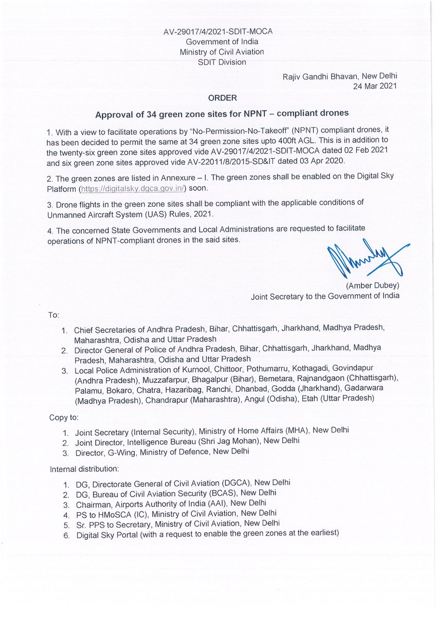 PBSHABD's tweet photo. Ministry of Civil Aviation has granted permit to "No-Permission-No-Takeoff' (NPNT) compliant drone operations at 34 additional green zones to facilitate, smoothen, and promote drone operations in the country. 

@MoCA_GoI https://t.co/p3LMEtAtzA