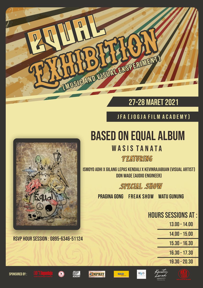 Mari bersama sama menjadi saksi seni tanpa batas #Equal #Exhibition #borderless 27&amp;28 maret 2021,silahkan reservasi,krn 1kloter hanya 15org, dan dlm 1 hari cuman ada 5 kloter