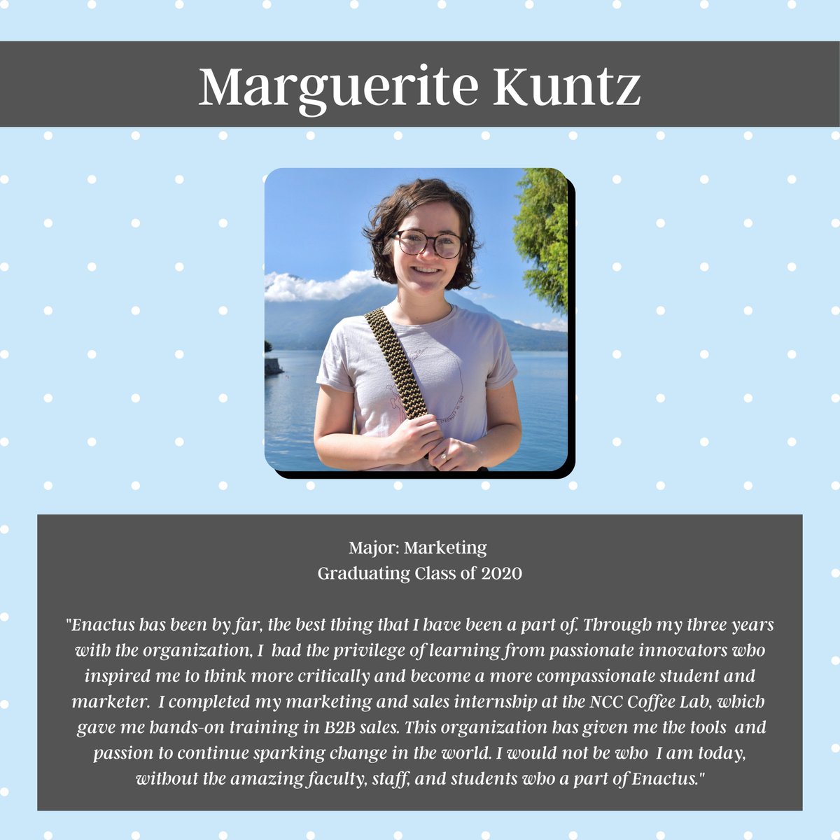 This week's alum is @MargueriteKuntz Fun fact: last year, she helped develop our branding and marketing for Conscious Bean Coffee. Currently, she’s an Operations Assistant at Guaranteed Rate!