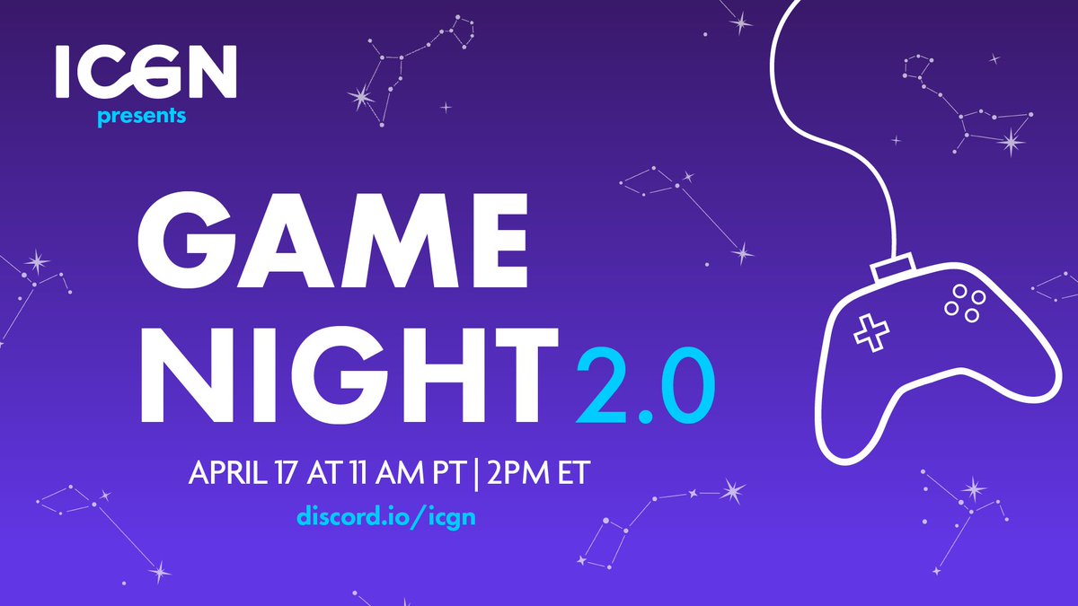 ICGN presents GAME NIGHT 2.0! Join us for panels, raffles, gaming, and an ESPORTS &amp; GAMING CAREER FAIR!!! 💫

📆 April 17
⏰ 11AM PT / 2PM ET (with the career fair starting at 9AM PT / 12PM ET)

Come join the fun in the community Discord: discord.io/icgn