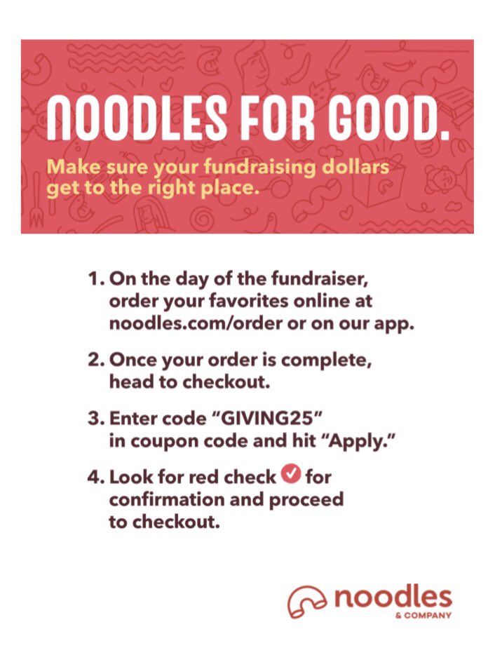 Our final giveback before the event is March 31st at Noodles and Co from 4-8 pm. Mention Shockerthon and 25% of your order goes towards Shockerthon! There is also a code for online orders. Don’t forget to donate and see you there!