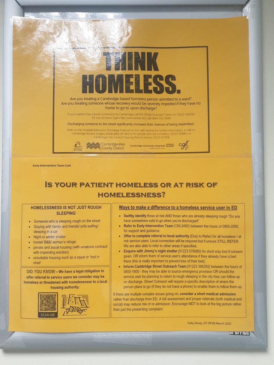 THINK HOMELESS.. and those at risk of homelessness! 
We are working to improve services for patients within this criteria & building connections with community services. Look for these posters in ED! 👀 Ask Polly Sharp or Luie Bungaos for info/advice #homeless #wintercomfort #EIT