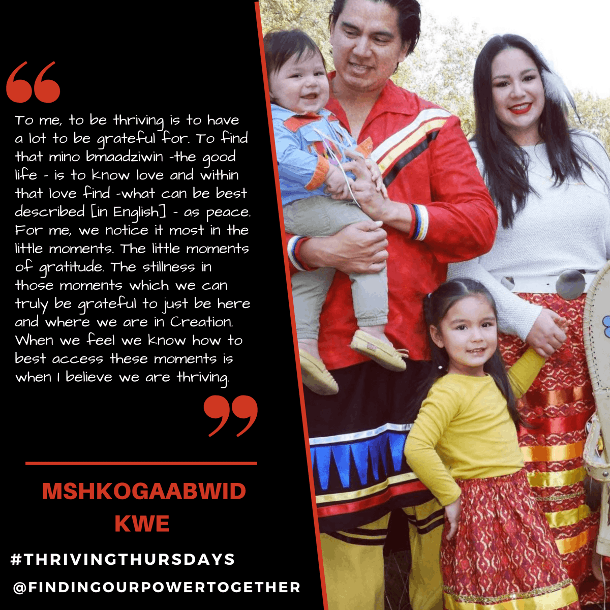 FOPT2022's tweet photo. For this week's Thriving Thursday, we are excited to be featuring Emmaline Beauchamp, an Anishnaabe Kwe from Long Plain FN, MB. She began learning Anishnaabemowin in 2013 and is committed to giving 'our sound' back to her babies. #thrivingthursdays #findingourpowertogether https://t.co/bG2PfHI364