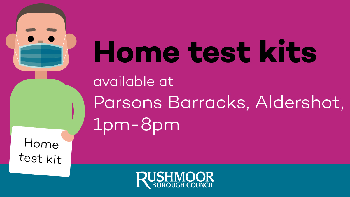 Home test kits for people who do not have COVID-19 symptoms are now available for collection from the Parsons Barrack car park in Aldershot between 1pm and 8pm every day. For eligibility and more information please see hants.gov.uk/socialcareandh…