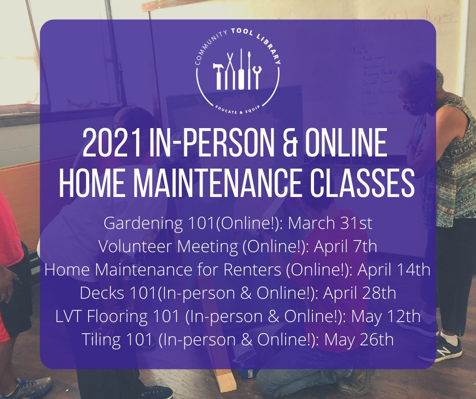 thewellakron's tweet photo. At the end of April, we are going to start introducing in-person home maintenance classes again! Go to https://t.co/iFyLKROcAx to register.
#TheWellAkron #Middlebury #RestoringHousing #SupportingPlace #CommunityToolLibrary #HomeMaintenance #DIY https://t.co/Ad1cjKh5oh