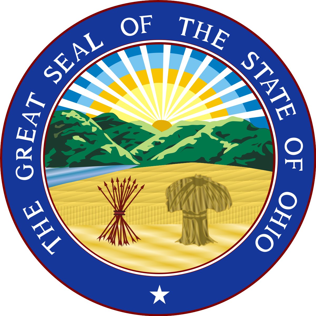 Chillicothe is also on the Great Seal of Ohio, which shows a sun rising over fields & Mount Logan. 13 sun rays symbolize the first 13 original colonies; wheat represents agriculture & 17 arrows represent Ohio's Native Americans & our status as the 17th state  #GOPCThread