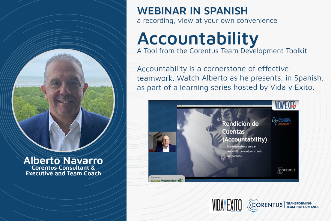 TeamCorentus's tweet image. Watch our Corentus Colleague, Alberto Navarro, sharing the Corentus Team Tool ‘Accountability’ in his native language, Spanish. Hosted by Vida y Exito, 
one of the most prestigious magazines in Central America. Watch the recording--youtu.be/cIzrs_ho3aY
#teamcoaching #Corentus