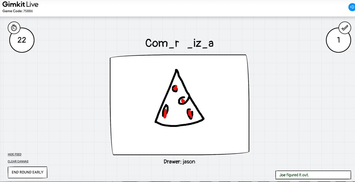 mpdavid_ESOL's tweet photo. My saga of trying to play Pictionary virtually has come to an end! Thanks @gimkit for introducing #DrawThat- such a fun and easy way of bringing the in-person and virtual students together. https://t.co/4zfZgfDbSl