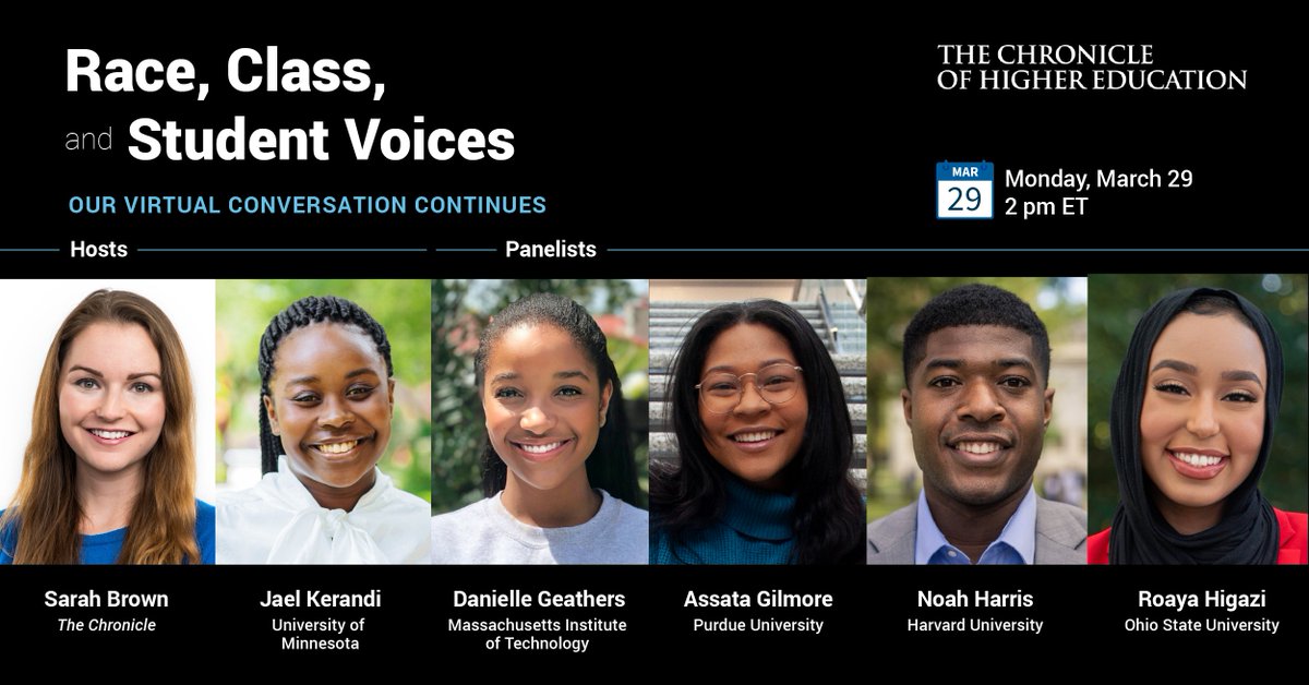 chronicle's tweet photo. Join us on Monday to hear from the student-body presidents @Harvard, @MIT, @LifeAtPurdue, and @OhioState (with co-host @UMNews). https://t.co/niVITgHJ50 https://t.co/XfFj2gGUS9