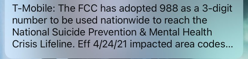 A step in the right direction!! 🙌🙌 The #FCC has adopted 988 as a three digit number to call for the National Suicide Prevention &amp; Mental Health Crisis Lifeline.