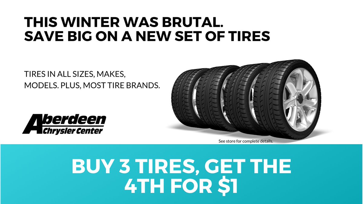 aberdeencars's tweet photo. 🚨 BUY 3 TIRES, GET THE 4TH TIRE FOR $1 🤯 Stop by today &amp; take advantage of this limited time offer! 🔥 #TireSale 🔥 #Billboard https://t.co/m6y4HoQFH6