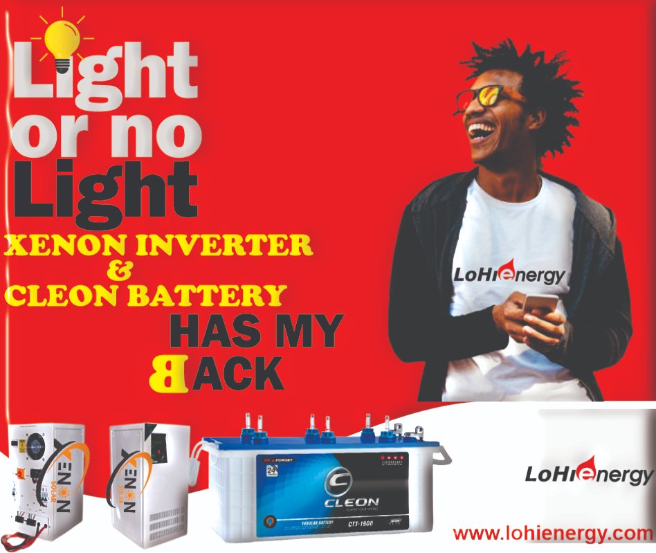 LHienergy's tweet photo. YES o!!! Xenon Inverters and Cleon Batteries got you covered when it comes to alternative power source.
Call or Whatsapp
CLEMENT 08168952336
JOSEPH 08030949626
SIMPSON 08076938285
NONYE 09094035947
#lohienergy #buyinverter #buyinverteronline #lagosbusiness #lagosisland #nepa https://t.co/gjo3iBoZjY