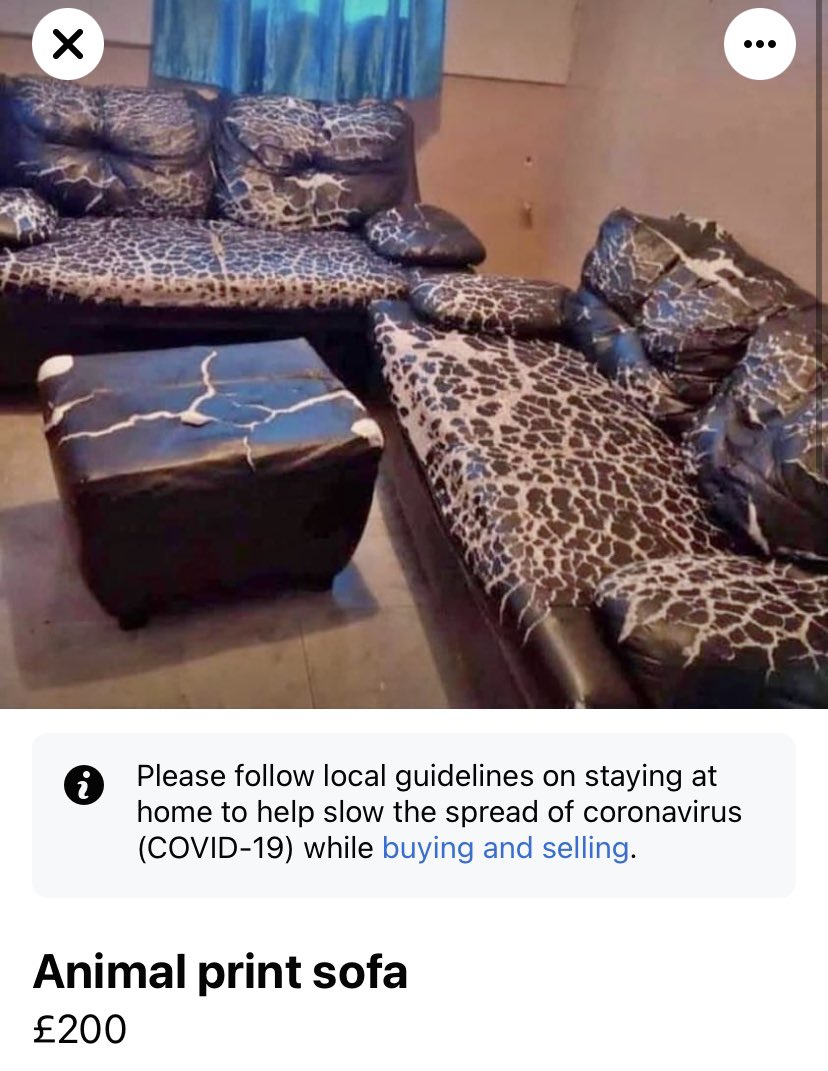 GlNATONIC's tweet photo. this scammer trying to sell this cracked to shit settee as animal print!!! love the audacity tbh https://t.co/MpKGIIhlu1