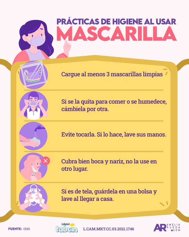 ameliarueda's tweet photo. Las mascarillas también necesitan de un adecuado uso y limpieza. Tome en cuenta estas recomendaciones para evitar la propagación del #COVID19.
Presentado por #Tabcin. https://t.co/XFoeULYZC2