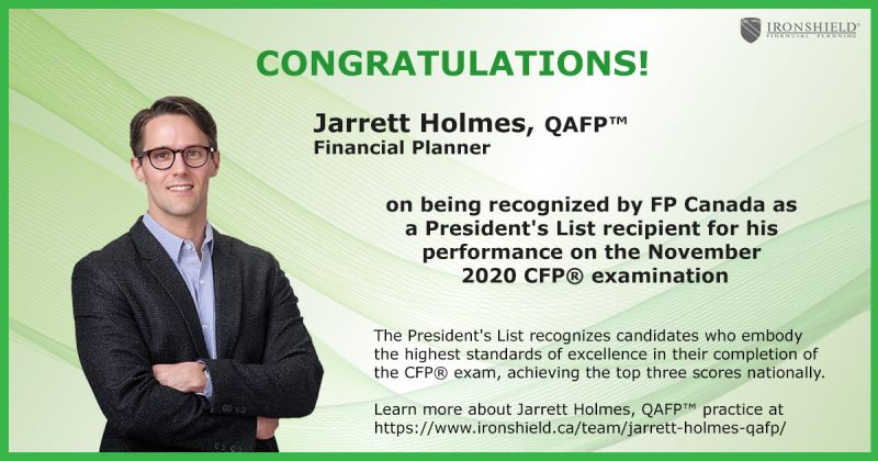 Congratulations to Jarrett Holmes, QAFP™ of <a href="/IRONSHIELDFP/">IRONSHIELD Financial</a> ( and RazorPlan user) on being one of the President's List Recipients for the November 2020 CFP® exam.

linkedin.com/company/razor-…