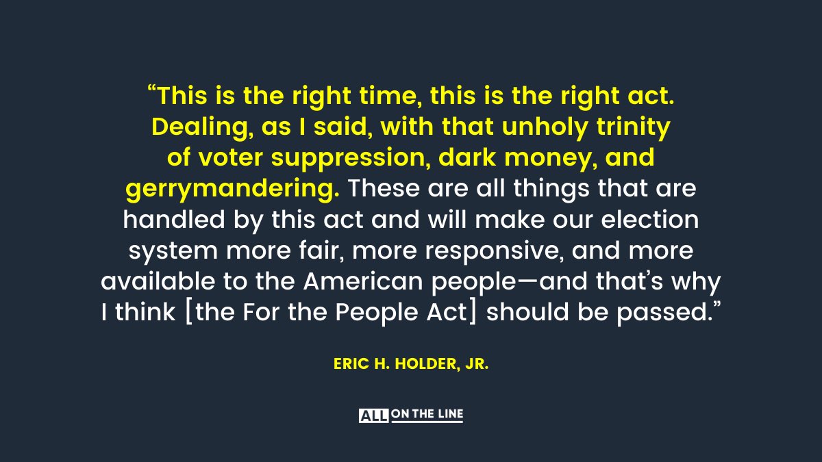 EricHolder's tweet photo. This isn’t about the damn filibuster. It’s bigger than that that. This is about the kind of country we want to have: our democracy is at risk. We must fight Republican attempts-all over the country-to cheat and suppress Americans right to vote. https://t.co/wiq4leUTu6
