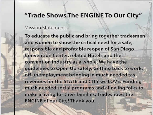 sdeventco's tweet photo. Please help support our friends in the Trade Show Industry and join them at their rally to open the Convention Center on April 13th.

If you have any questions please reach out to Kevin Bryan / kevinabryan65@gmail.com / 858 242-7929 https://t.co/aEpCLySKZQ