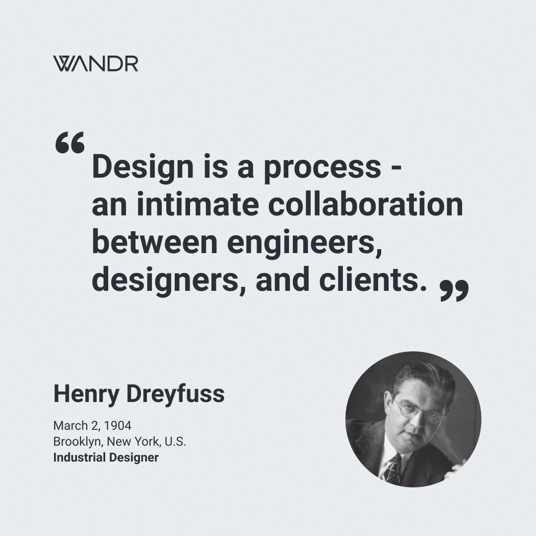 wandrstudio's tweet photo. Happy Thursday morning everyone! ☀️✌🏼
Today we are reminiscing on these wise words from the American industrial designer Henry Dreyfuss, "Design is a process - an intimate collaboration between engineers, designers, and clients"
#mondayquote #designquoteoftheday #WANDRstudio https://t.co/NuT6My4mzj