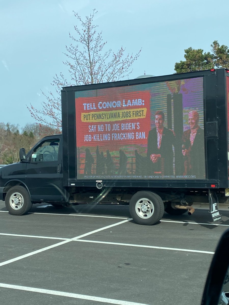 ConorLambPA's tweet image. There's no ban. Gas is literally being drilled here every day. This truck will probably pass gas, pipeline &amp;amp; cracker plant workers who could set these guys straight.

But the @NRCC won't listen to our people. They listen to Trump, not truth.