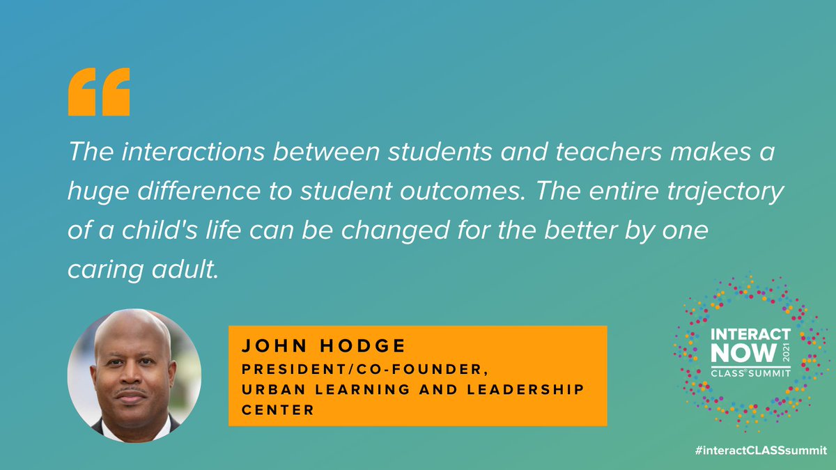 Teachstone's tweet photo. "The interactions between students and teachers makes a huge difference to student outcomes. The entire trajectory of a child's life can be changed for the better by one caring adult." - @DrJhodge1906 #interactCLASSsummit https://t.co/N1SxoC9iFg
