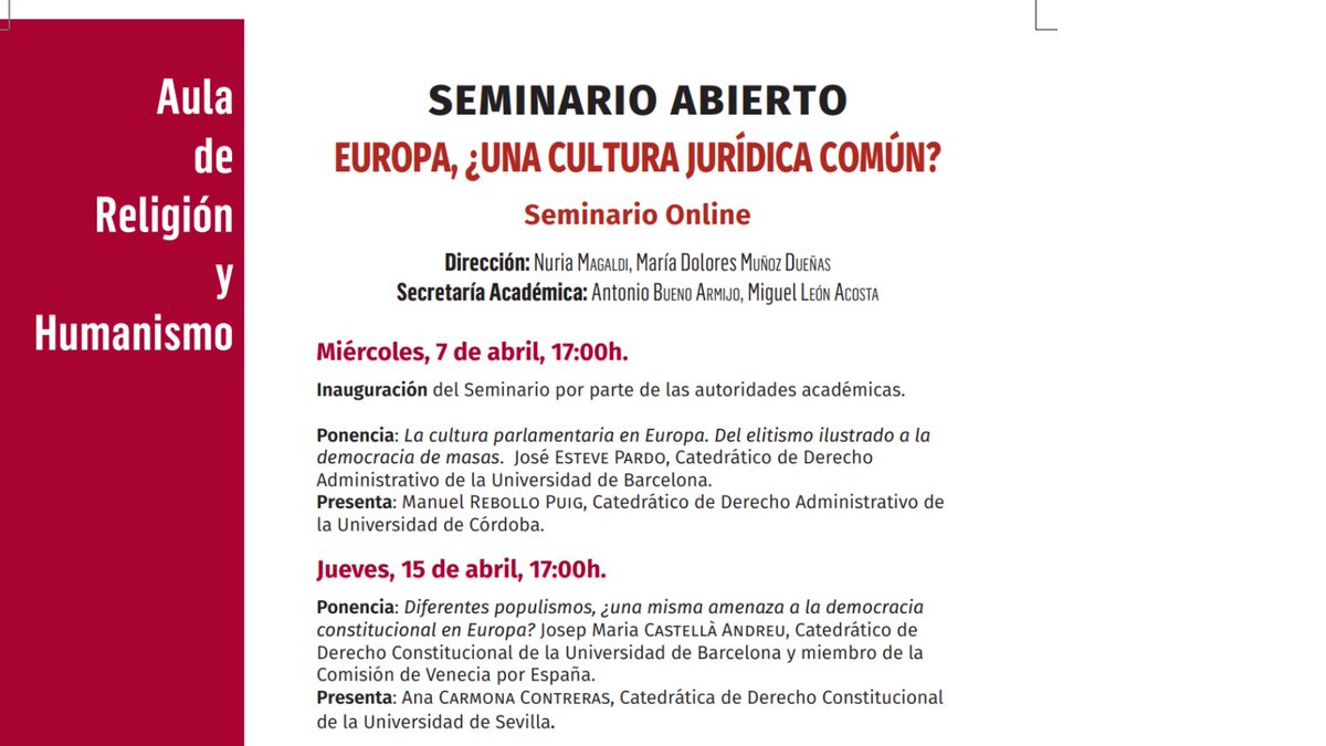 GEDECOUB's tweet photo. Abierto el seminario: Europa, ¿una cultura jurídica común?

Organizado por @Univcordoba.

Intervendrá Josep Maria Castellà.

Inscripciones: https://t.co/E61Spppyvd

Programa: https://t.co/xELWfOTb94 https://t.co/nJn5vxwOF0
