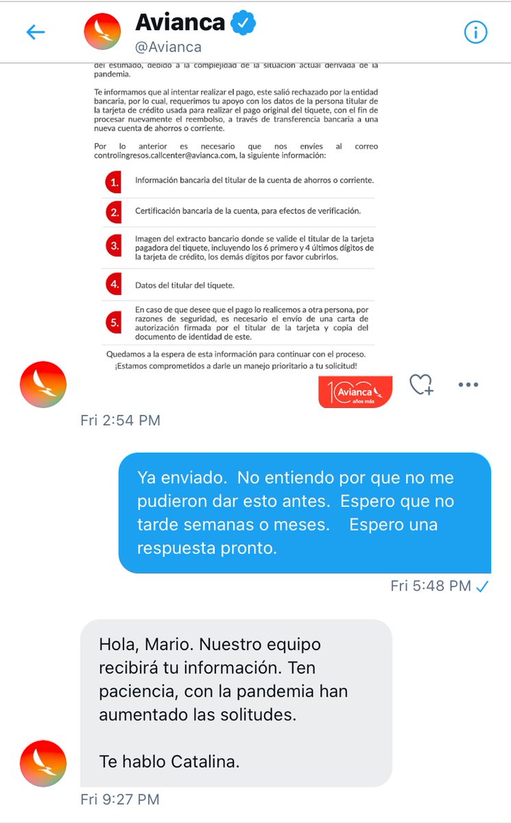 B2Marito's tweet photo. @AviancaEscucha @Avianca @AviancaEscucha @AviancaEuropa Semana # 3 y nada.  Ningún correo de respuesta, ninguna llamada, nada!  Absolutamente nada!  Quiero ver con que excusa vienen ahora.  Si ya me intentaron pagar que tan difícil es volverlo hacer?  102 años de existencia a la basura! https://t.co/cXTihbTTca