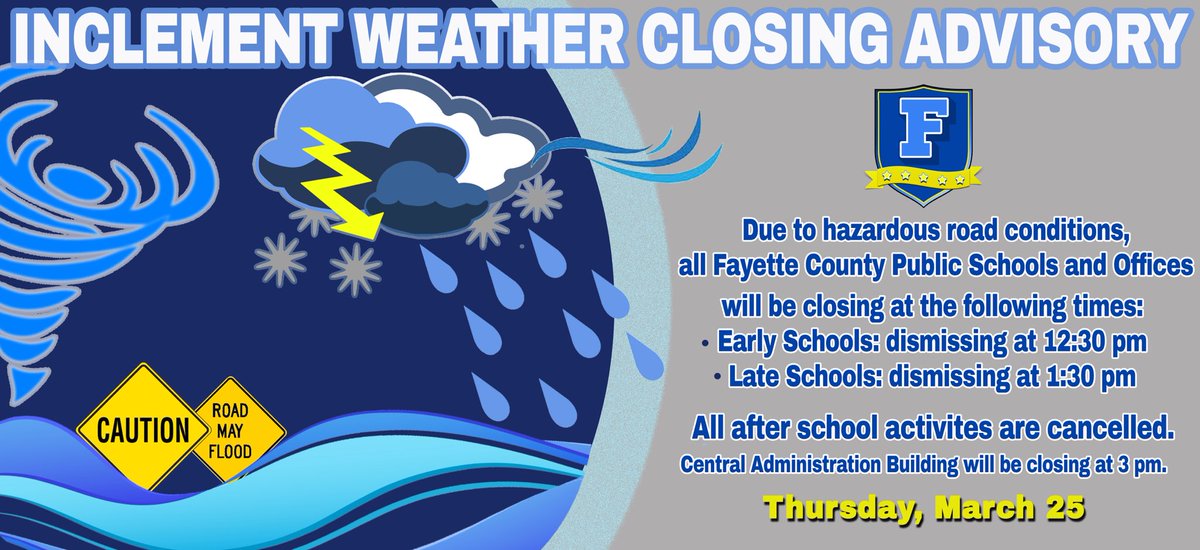 FCPSchoolsTN's tweet photo. Inclement Weather Closing Advisory @Supt_Hamlett @BCESMustangCity @LMESTigerNation @EaglesSouthwest @OESrockSTARS @EJHSBulldogCtry @WestLionsFCPS @fayettewarehigh https://t.co/geJQLuIwit
