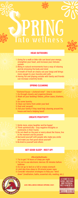 AHSCounseling's tweet image. Happy Spring Break, Red Hawks!  #springintowellness