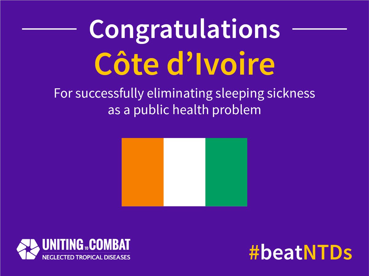 CombatNTDs's tweet photo. Amazing news! Today @WHO validates Côte d'Ivoire for eliminating sleeping sickness as a public health problem! Congratulations to all of our partners, and to everyone working in Côte d'Ivoire for this amazing achievement. Together, we can #beatNTDs: https://t.co/ypJ0H2cjrK https://t.co/icTHYNnhUm