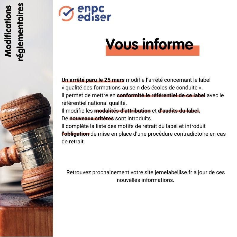 ENPCeditions's tweet photo. Le décret modifiant le label qualité des auto-écoles est paru ce matin : https://t.co/DQYIDEBltJ https://t.co/SBMJhVtRKD