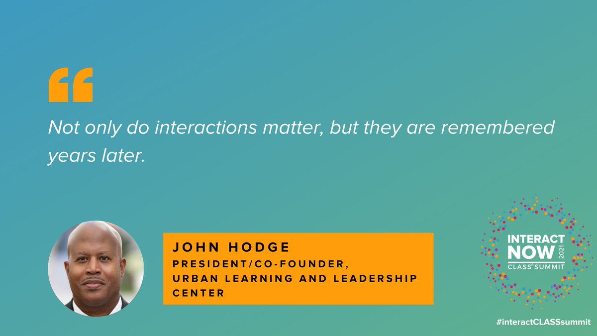 Teachstone's tweet photo. "Not only do interactions matter, but they are remembered years later." -@DrJhodge1906 #interactCLASSsummit #interactionsmatter https://t.co/Vz3awq6rUw