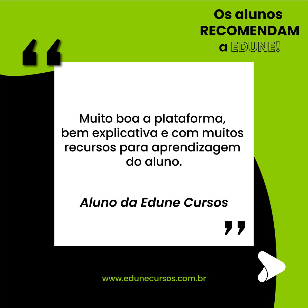 EduneCursos's tweet photo. Os alunos RECOMENDAM a EDUNE! 😍😃😉

Mais de 7 mil matrículas foram realizadas SÓ ESSE MÊS! Que tal experimentar a nossa plataforma 100% online e gratuita?

Somos todos Edune Cursos! 💚🤝 https://t.co/9V9LTwvpR7