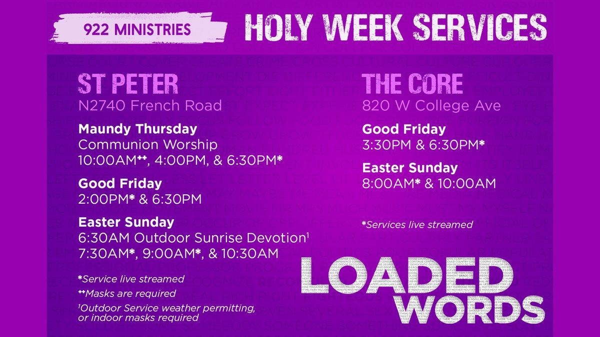 Join us at either of our two campuses for our Holy Week services!