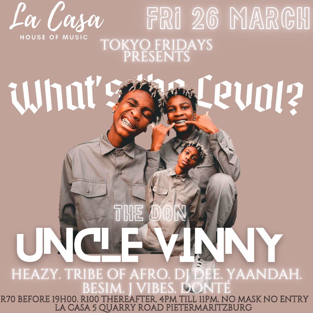 HeazySA's tweet photo. π£PMB, What's The Levol?!π£
It's only just a matter of hours until you party πΊπ½ππ½πΆ with the best in the game!!! #GrooveCentral
This coming Friday #TokyoFridays brings you the hottest π₯π₯ event in the city π featuring:
@majorleaguedjz
@djtira
Hosted by @uncle.vinny π€ https://t.co/7MbfXc7S4R