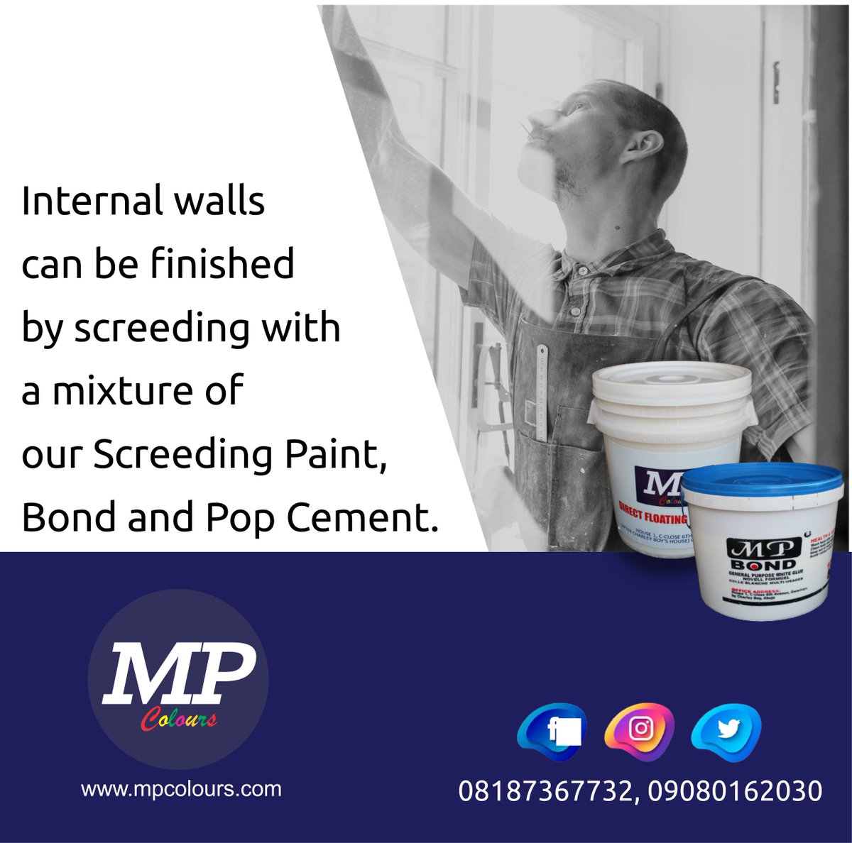 MPColoursLTD's tweet photo. Internal walls can be finished by screeding with a mixture of Screeding Paint, Bond and Pop Cement.

#paintcompany #design #homedecor #decor #realestate #renovation #construction #homedecoration #HomeDecor #HomeRenovation #WallDecor https://t.co/p6JkPsoRwT