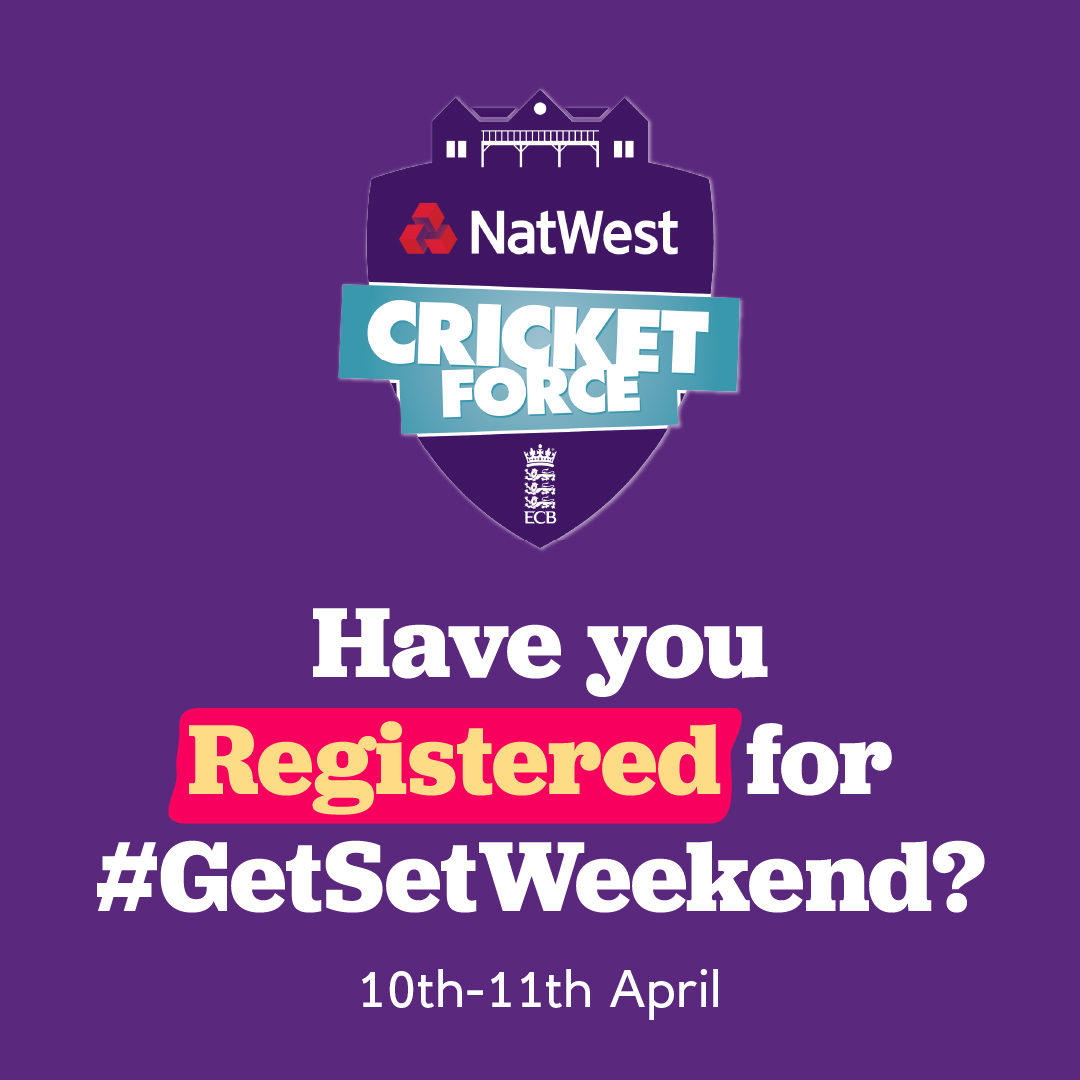 Have you registered for the #NatWestCricketForce #GetSetWeekend yet? 👉 Virtual Cricket Quiz 👉 @EnglandCricket Panel Q&A 👉 Business Talk 👉 Coaching Content Register your club now to join us here 👇 bit.ly/3bYh59R