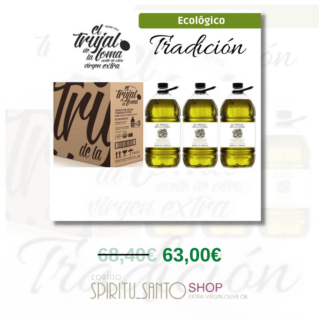 [Nueva oferta]
Tiempo de tradición, tiempo para cocinar con nuestro #AOVE
Aceite de Oliva Virgen Extra Ecológico El Trujal de la Loma Tradición.
Haz ahora tu pedido y recíbele en tu domicilio en 48h 
cortijoespiritusanto.com/producto/3-gar…