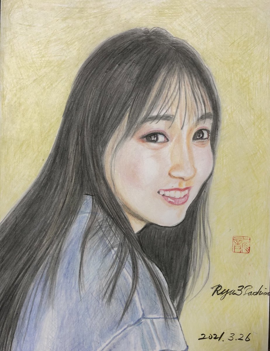 龍3 タキオン 完成 乃木坂46の賀喜遥香ちゃん 色鉛筆はステッドラー146c A 顔の描き方 服の質感 黒髪の色の深度 に新たな挑戦したつもりです 色鉛筆画 賀喜遥香 乃木坂46 ステッドラー