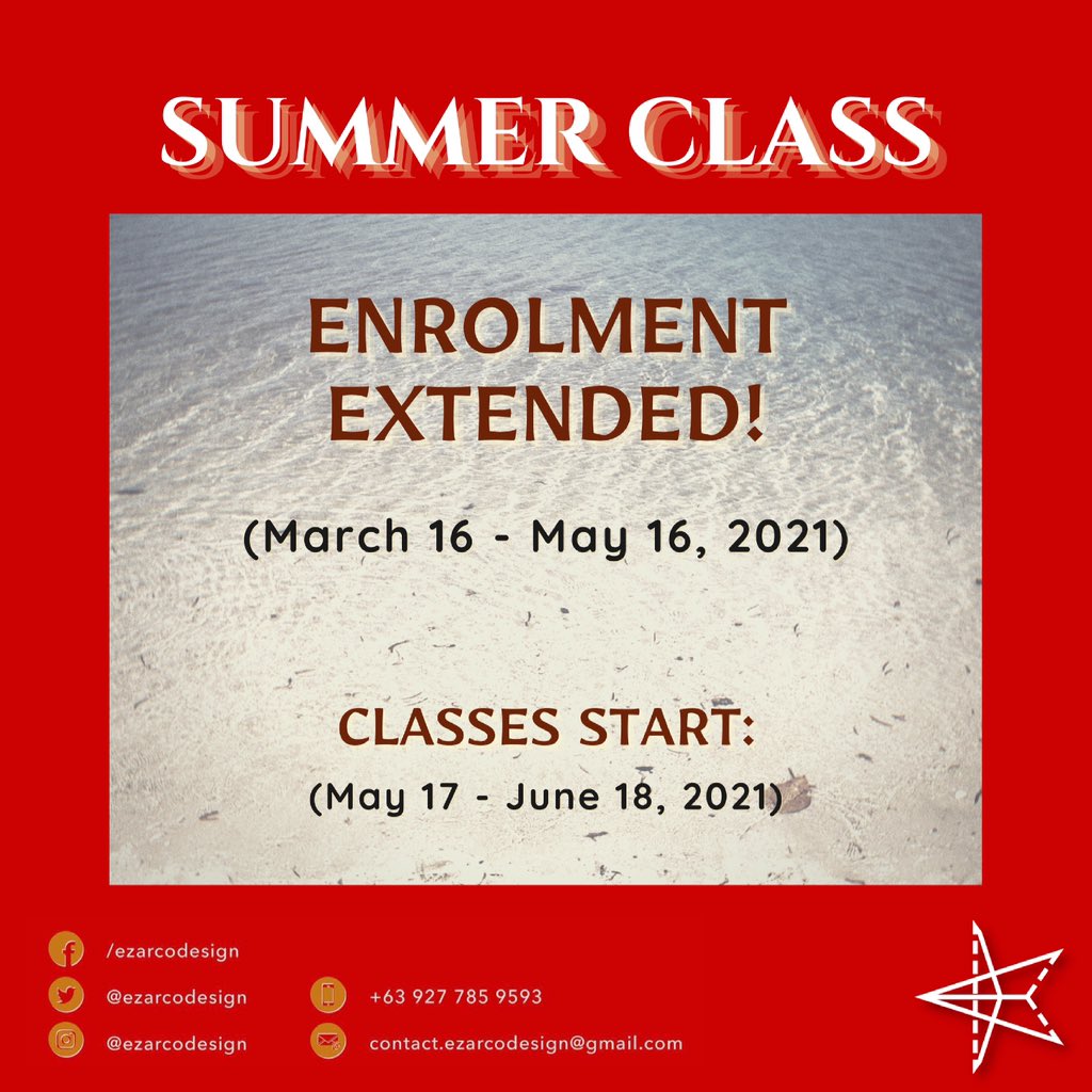 _zyxstudios's tweet photo. ‼️ENROLMENT EXTENDED‼️
 
March 16-May 16, 2021

Classes start on May 17-June 18, 2021

Open for ages 15 and above.

Fill up this form to enroll: https://t.co/xwMY1mHhqf

#EzarCoDesign #SummerClass #summer #OnlineClass #quarantine #pandemic #Covid19PH #design #history #vaccines https://t.co/1dku0PwNOm