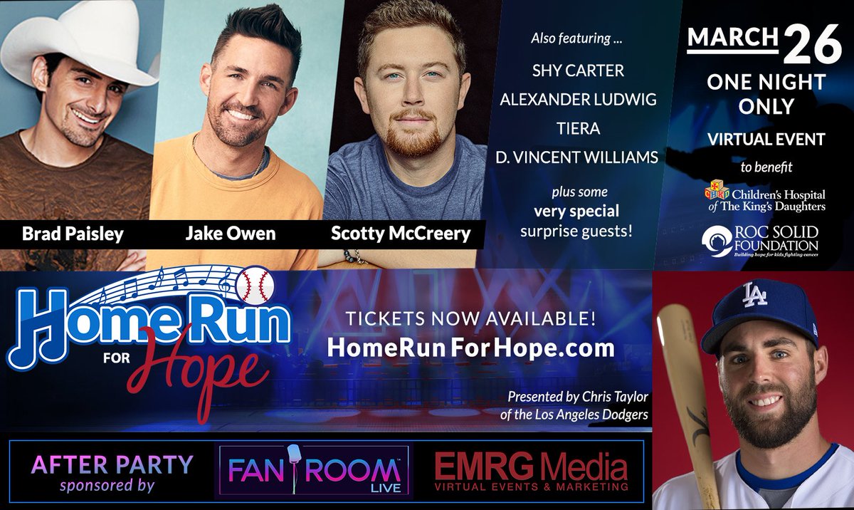 Homerun4H's tweet photo. Join Chris Taylor and friends this Friday Night for a very special evening of entertainment! 💙Surprise guests and more you that won’t want to miss! All proceeds to charity #forthekids  @_CHKD @rocsolidfnd Tix on sale right now at https://t.co/ihjv7iDvw2 https://t.co/fx1zXoNZVN