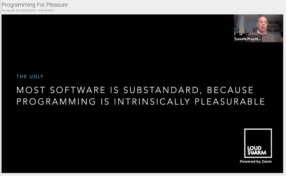 misterrios's tweet image. Highlight of #pwc2021: @evildmp's talk about "Programming for Pleasure"