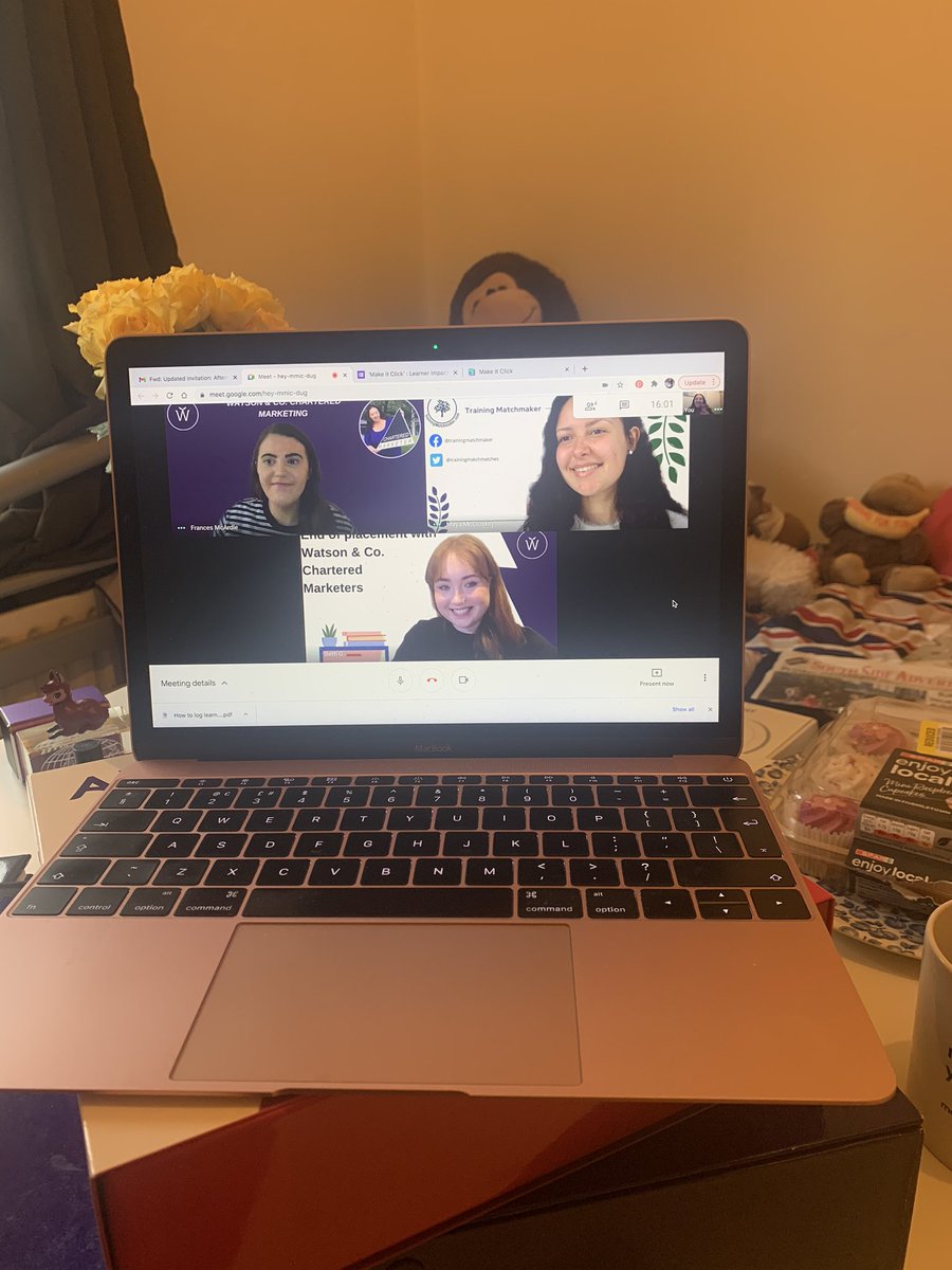 trainingmatches's tweet photo. Today over virtual afternoon tea we celebrated
3 marketing trainees who completed 6 jam packed weeks of digital marketing training as part of our @makeitclickHQ project
Check out the branded Google Meet backdrops that they created as part of their upskilling using @canva 🔥👏 https://t.co/V7Q4EscoaM