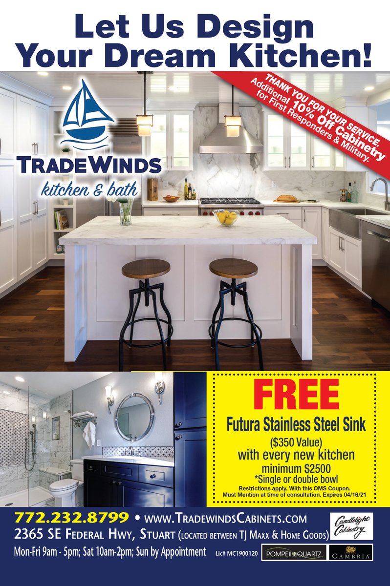 MyLivingMedia's tweet photo. Get a FREE Futura stainless steel sink with your new kitchen from TradeWinds Kitchen & Bath 🧰⚒
#Free #Cabinetry #Cabinets #KitchenCabinets #MilitaryDiscount #FirstResponderDiscount #Coupons #Stuart #MartinCounty #Florida #SouthFlorida #TreasureCoast #Remodeling #Renovations https://t.co/cl0yWFfrwv
