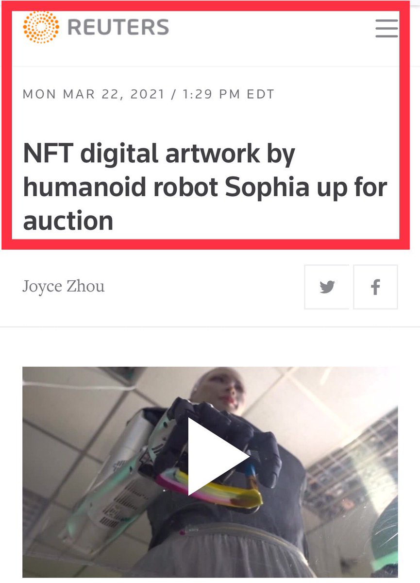 AI_2071's tweet photo. NFT artwork by humanoid robot sells at auction for nearly $700,000

Good job, Sophia 🤜🏻🤛 
#Binance #NFT #nftart #robot #auction https://t.co/XnTe9NjkRI