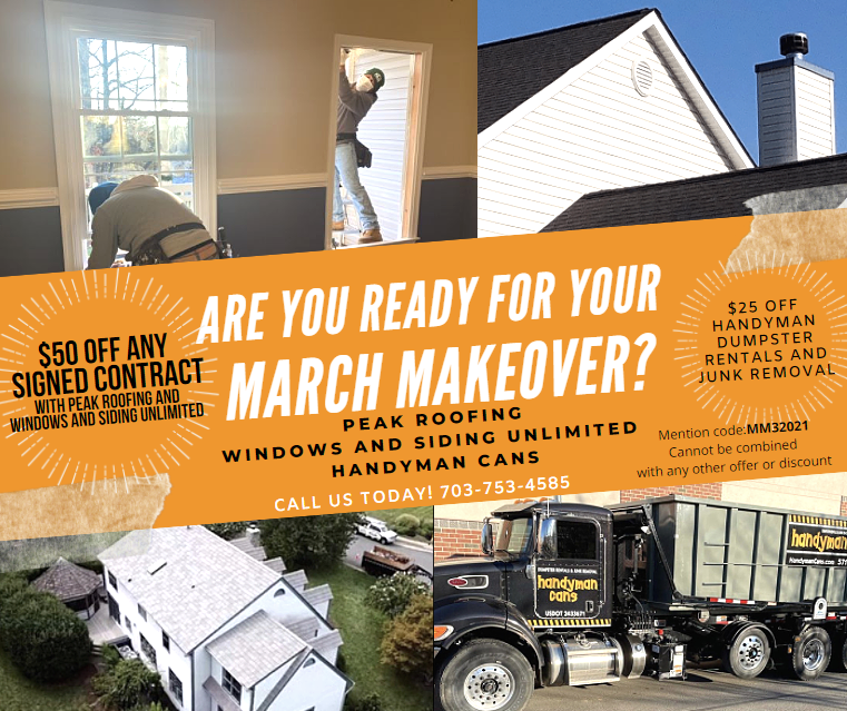 worthapeak's tweet photo. Peak Roofing, Windows & Siding Unlimited & Handyman Cans wanted in on the March Madness fun! From now until the end of the month we're offering $50 off any signed contract with Peak & Windows & Siding Unlimited & $25 off Handyman Dumpster Rentals & Junk Removal. #marchmakeover https://t.co/DhGubomHO0