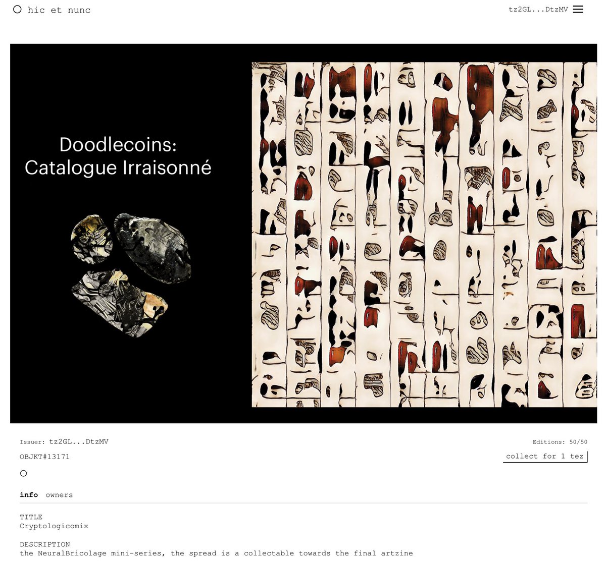 NeuralBricolage's tweet image. Cryptologicomix,  OBJKT 13171
the spread featuring #doodlecoins, 
#zineNFT, exclusively on @hicetnunc2000 
hicetnunc.xyz/objkt/13171

next spread coming in the next few days...