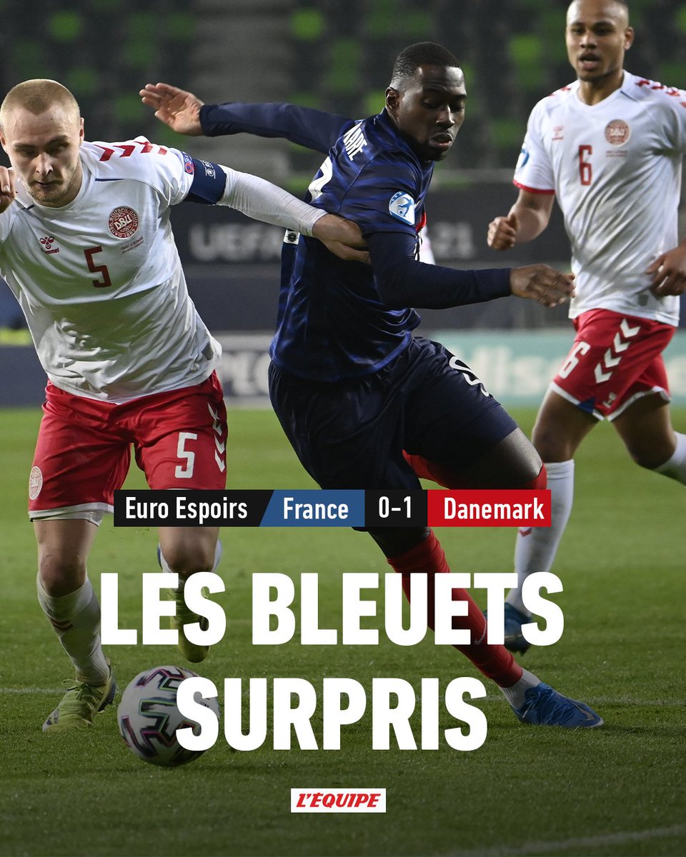 lequipe's tweet photo. L'équipe de France s'incline d'entrée contre le Danemark à l'Euro Espoirs https://t.co/AX9VL07tcs #FRADAN https://t.co/hRjVfzhgy5